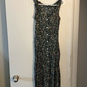 Floral Midi Dress in Black and Cream